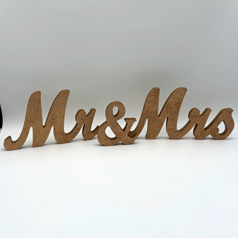 Gold Glitter "Mr & Mrs" Wooden Table Sign Wedding Centerpiece Decor